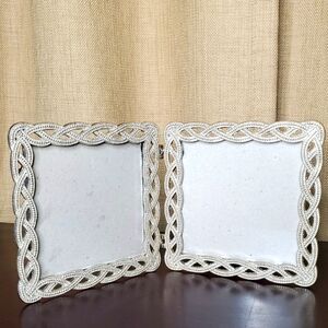 Cynthia Rowley Picture Frame Braided Silvertone Double Frame 4" Holiday Wedding